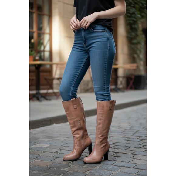 Dollhouse Knee High Leather Boots Women SZ 9 Chunky 4" Heel Western Coquette Y2K - Picture 1 of 13